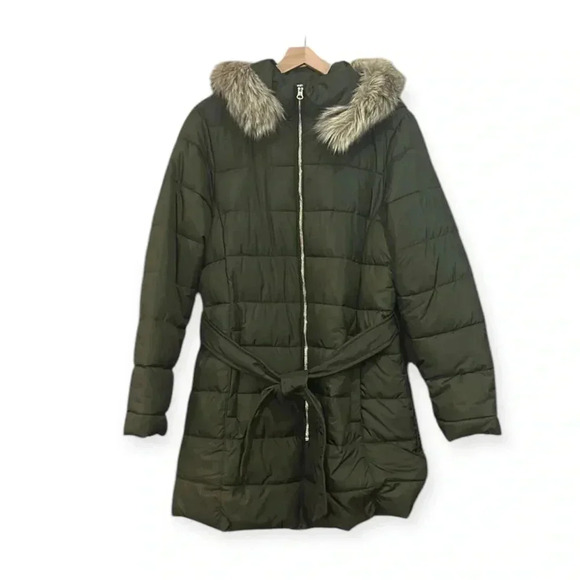 LOFT Jackets & Blazers - LOFT Packable Olive Green Removable Faux Fur Hood Puffer Jacket Coat  Medium
